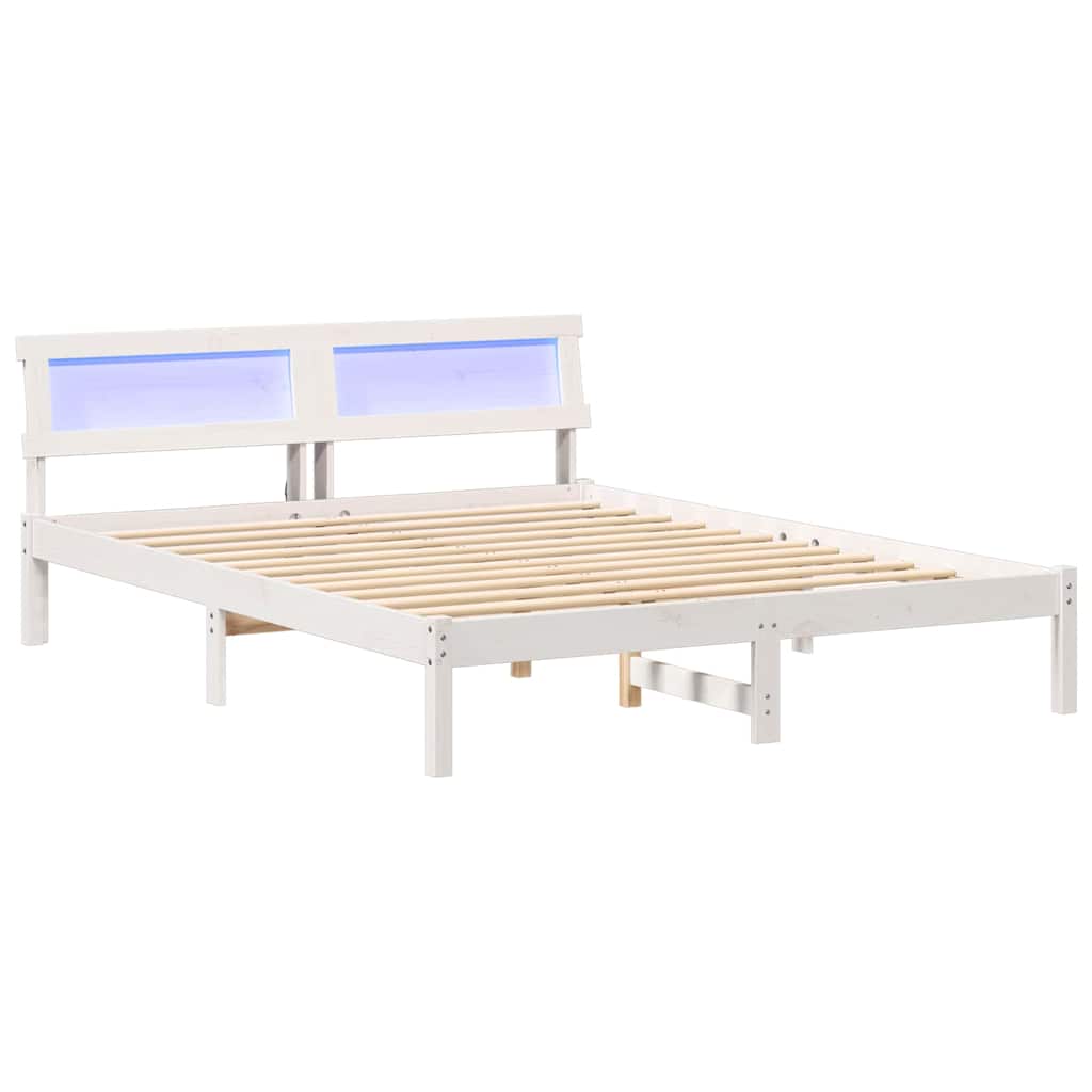 Sengestamme med LED -stripelys Hvit 150 x 200 cm Heltre furu