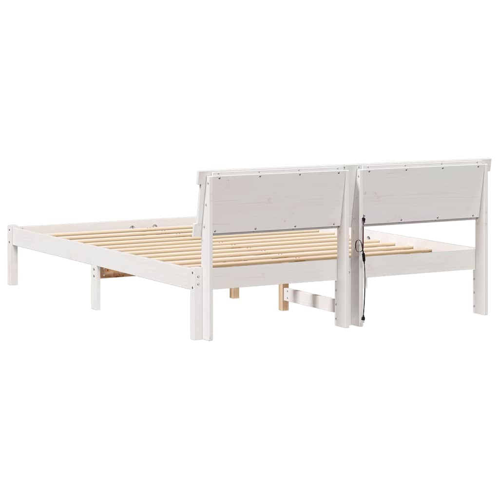 Sengestamme med LED -stripelys Hvit 150 x 200 cm Heltre furu