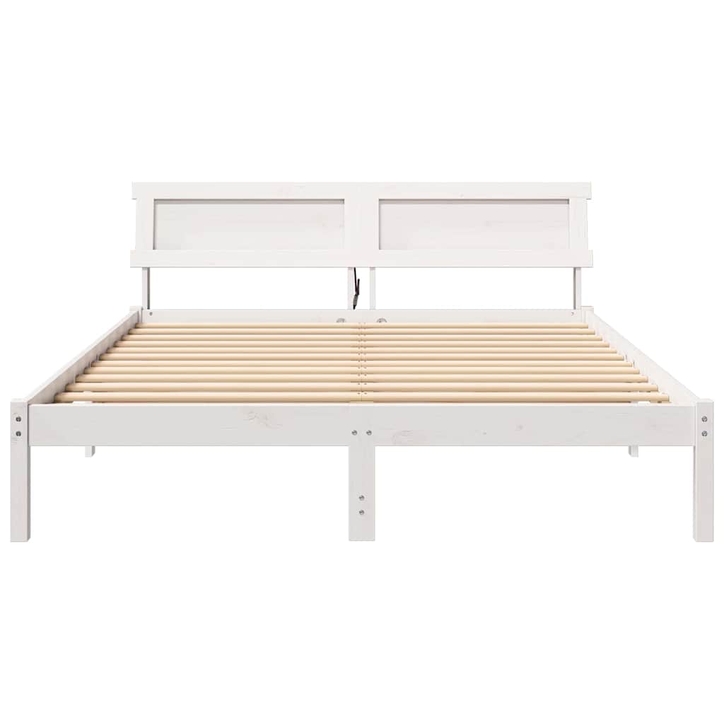 Sengestamme med LED -stripelys Hvit 150 x 200 cm Heltre furu