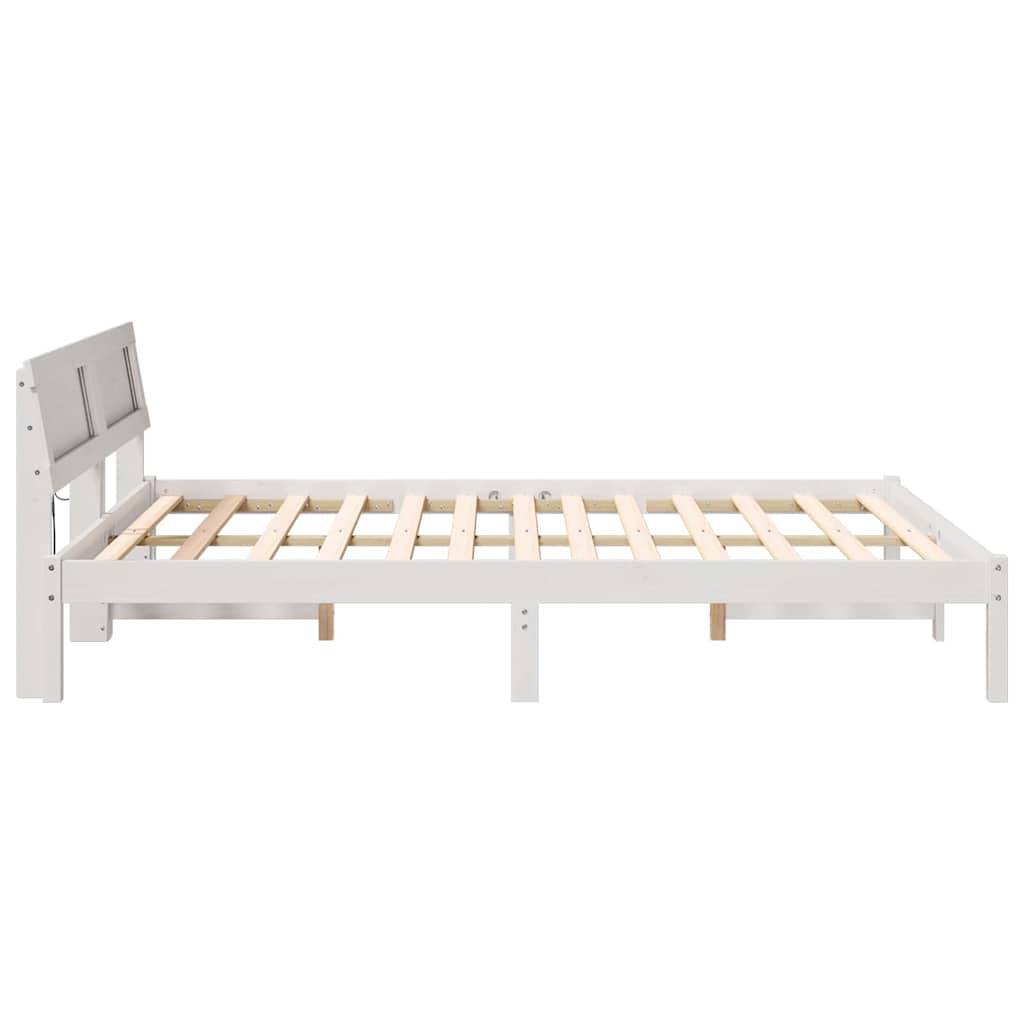 Sengestamme med LED -stripelys Hvit 150 x 200 cm Heltre furu