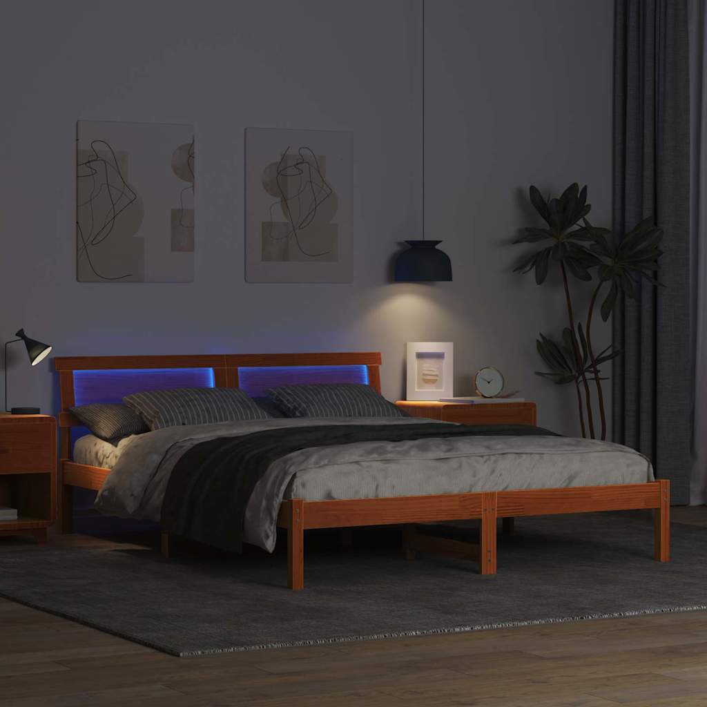 Sengestamme med hodegjerde Vokset Brun 150 x 200 cm Massiv furu