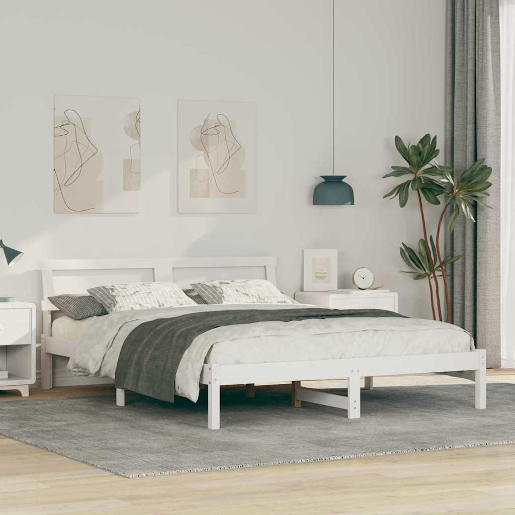 Sengestamme med hodegjerde Hvit 140 x 200 cm Massiv furu