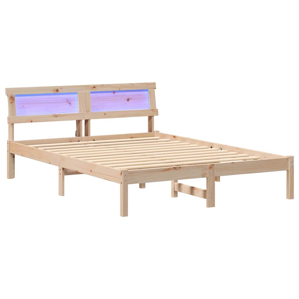 Sengestamme med LED -stripelys Brun 120 x 200 cm Heltre furu