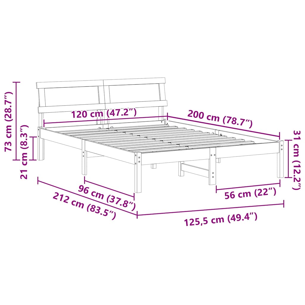 Sengestamme med hodegjerde Brun 120 x 200 cm Massiv furu