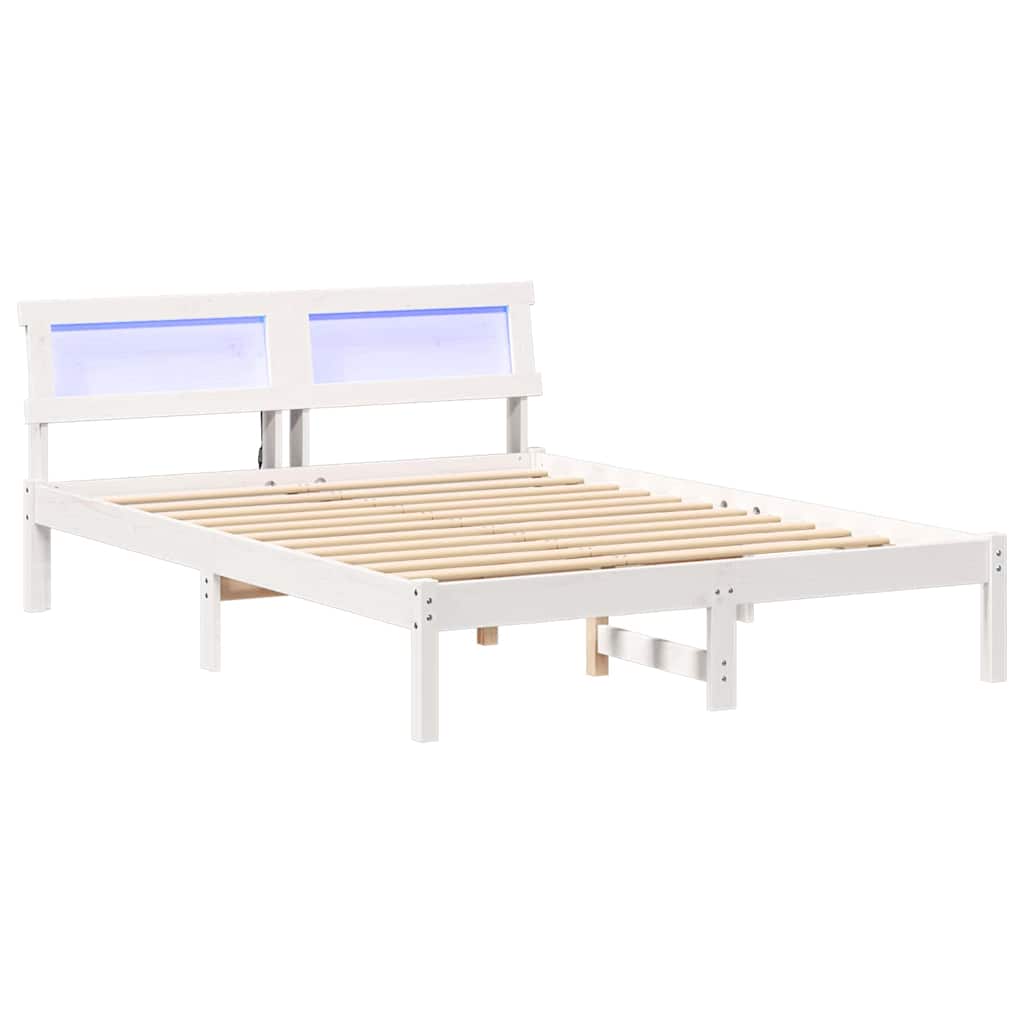 Sengestamme med LED -stripelys Hvit 120 x 200 cm Heltre furu