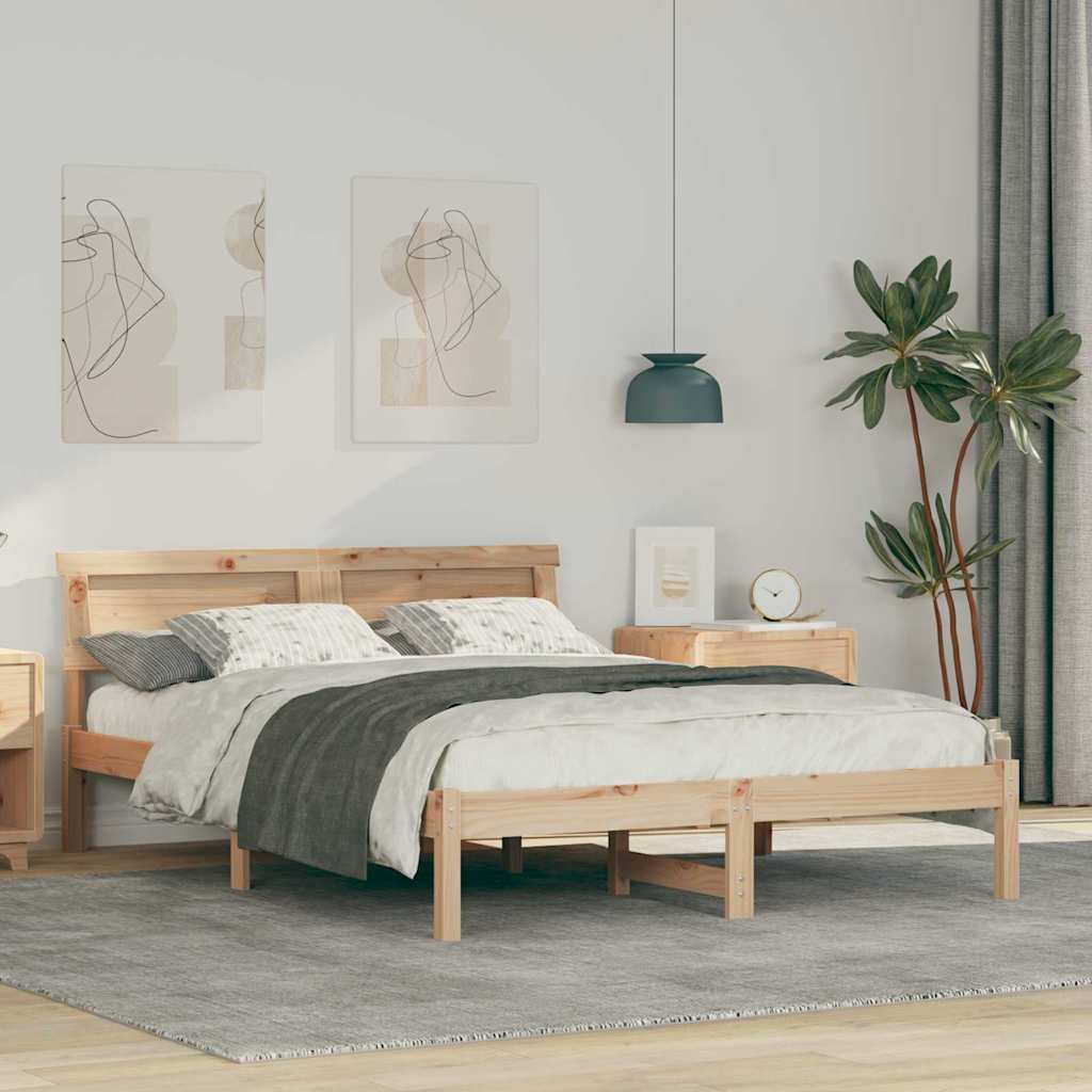 Sengestamme med hodegjerde Brun 140 x 190 cm Massiv furu