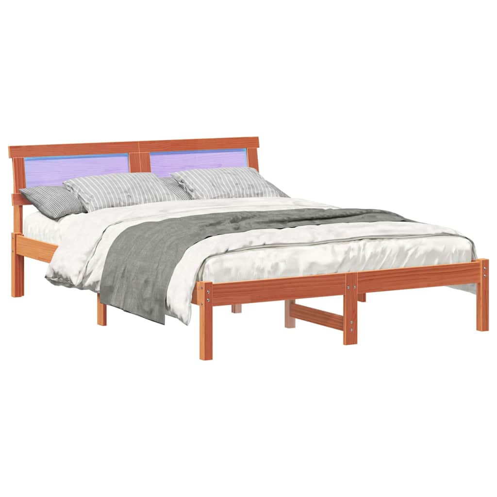 Sengestamme med hodegjerde Vokset Brun 140 x 190 cm Massiv furu
