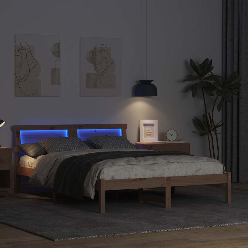 Sengestamme med hodegjerde Brun 135 x 190 cm Massiv furu