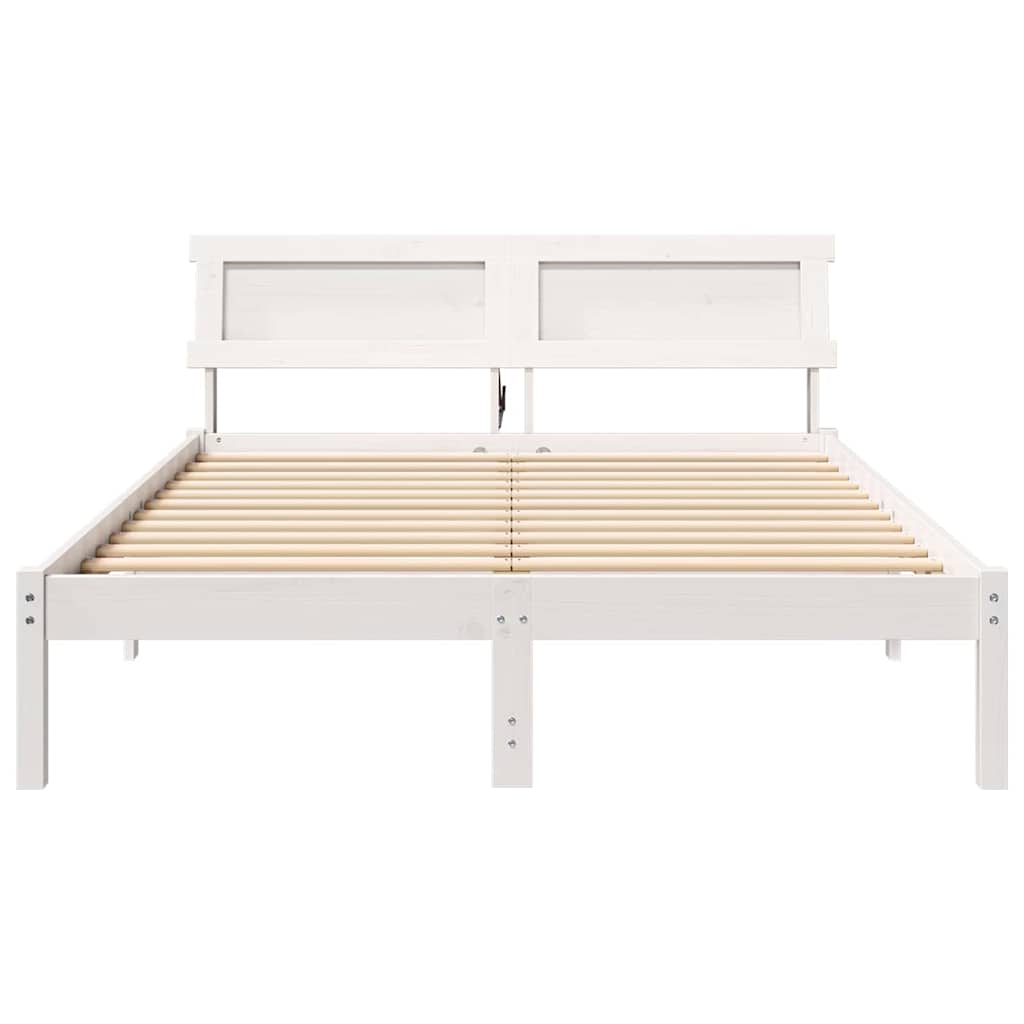 Sengestamme med hodegjerde Hvit 135 x 190 cm Massiv furu