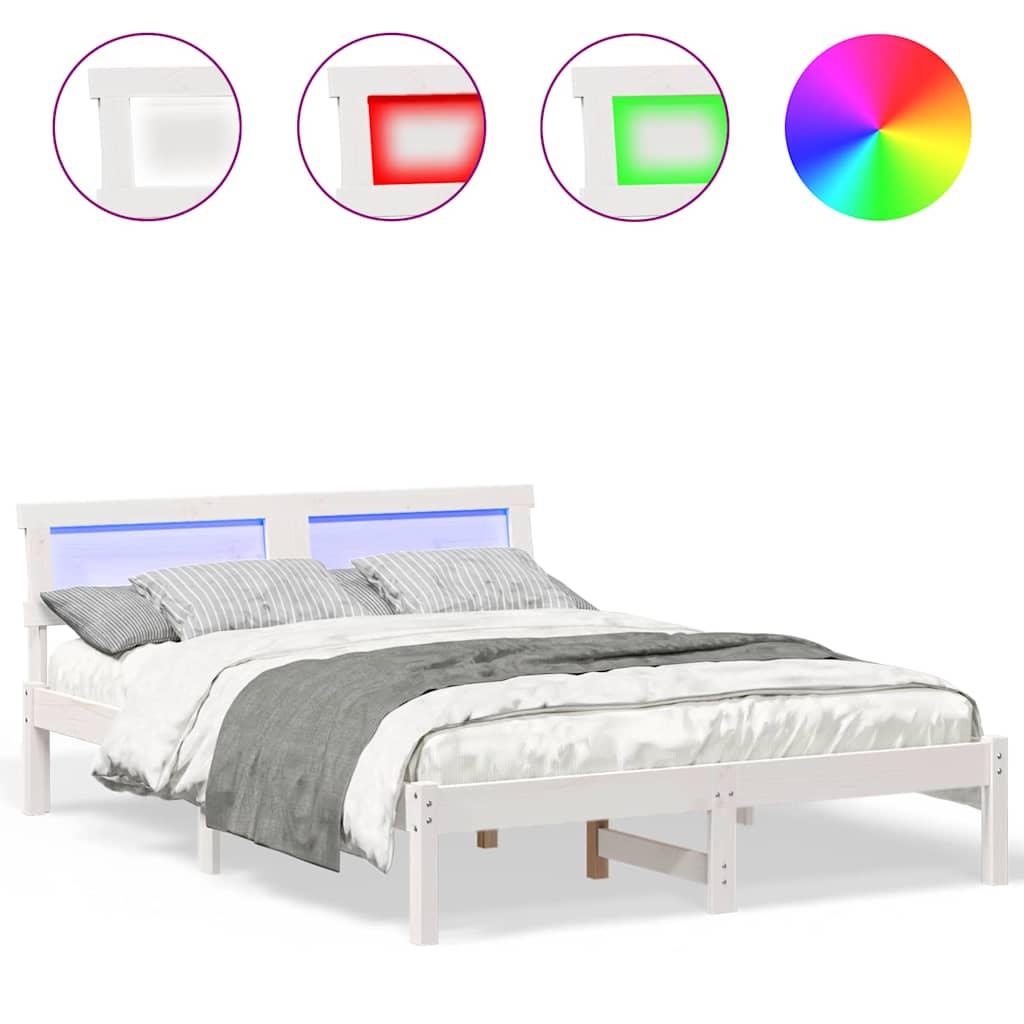 Sengestamme med LED -stripelys Hvit 120 x 190 cm Heltre furu