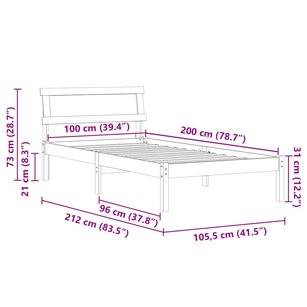 Sengestamme med hodegjerde Brun 100 x 200 cm Massiv furu