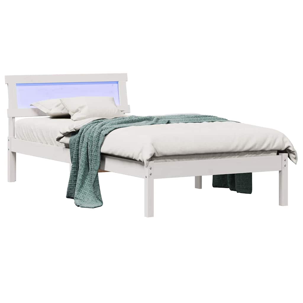 Sengestamme med LED -stripelys Hvit 100 x 200 cm Heltre furu