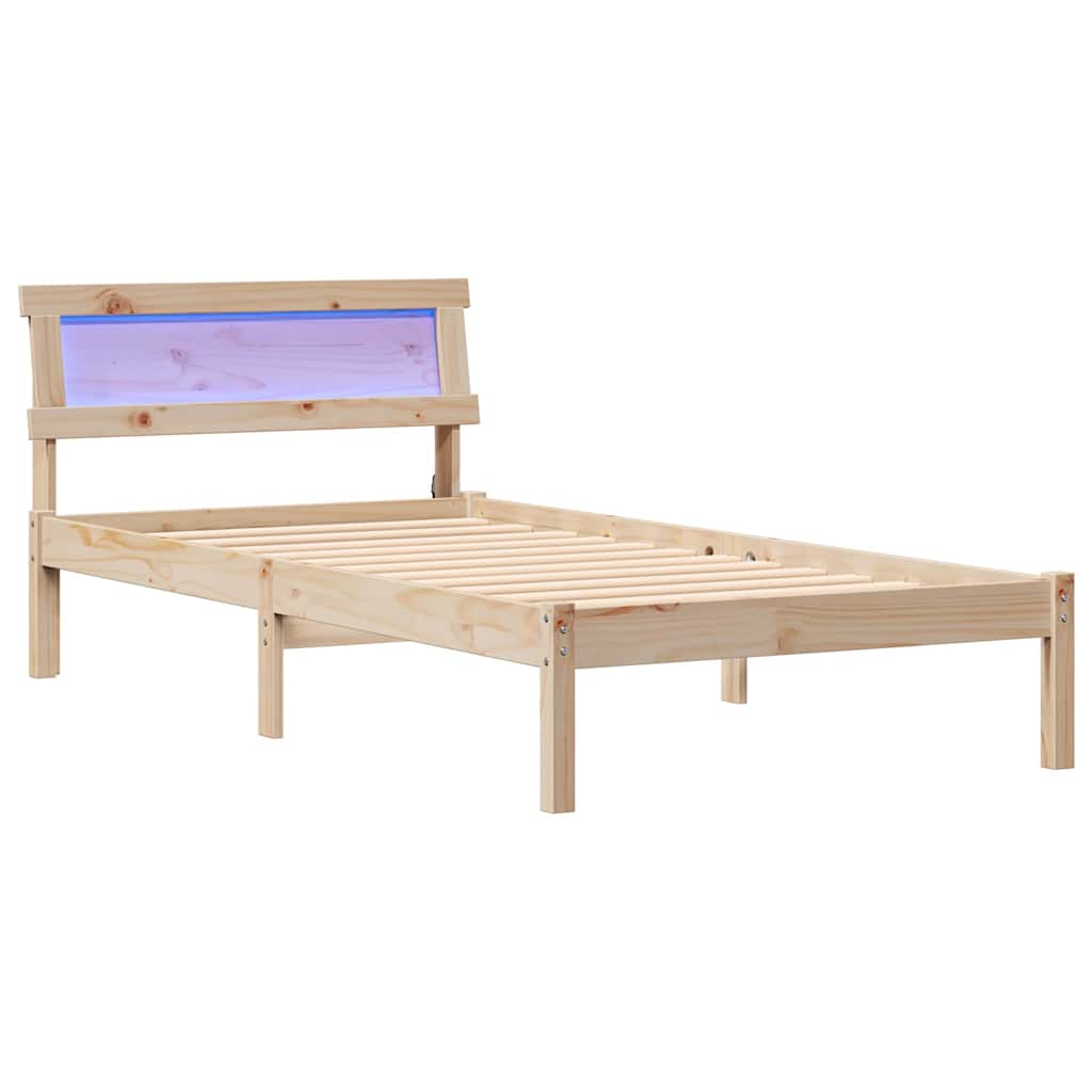 Sengestamme med LED -stripelys Brun 90 x 200 cm Heltre furu