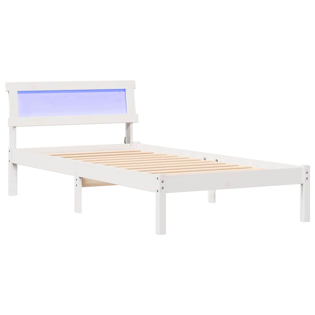 Sengestamme med LED -stripelys Hvit 90 x 200 cm Heltre furu