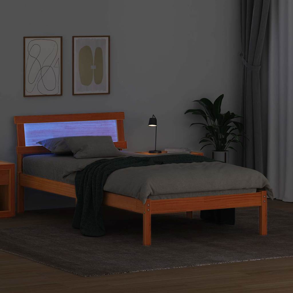 Sengestamme med hodegjerde Vokset Brun 90 x 200 cm Massiv furu