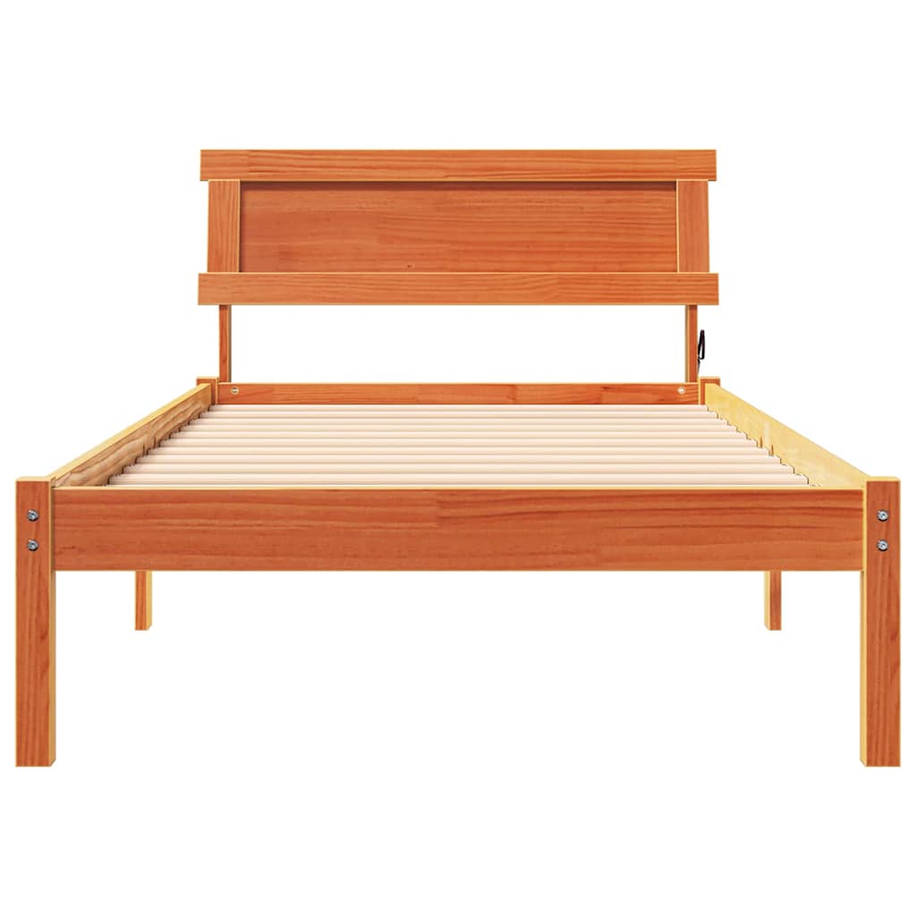 Sengestamme med hodegjerde Vokset Brun 90 x 200 cm Massiv furu