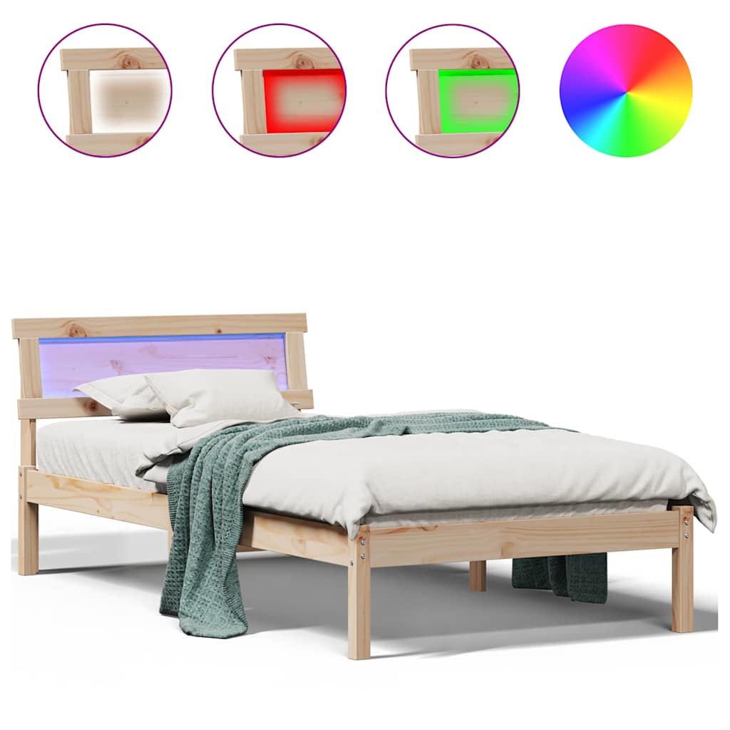 Sengestamme med LED -stripelys Brun 80 x 200 cm Heltre furu