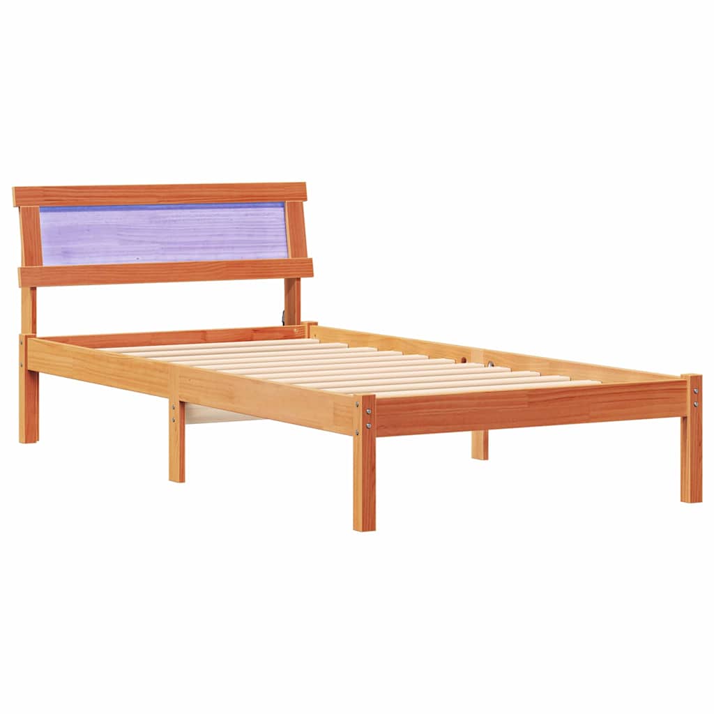 Sengestamme med LED -stripelys Voksbrun 80 x 200 cm Heltre furu