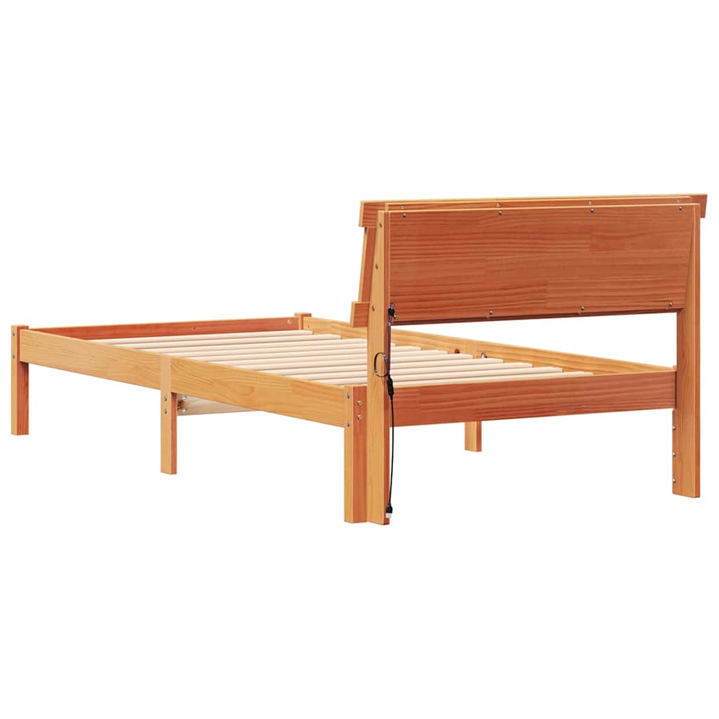 Sengestamme med LED -stripelys Voksbrun 80 x 200 cm Heltre furu