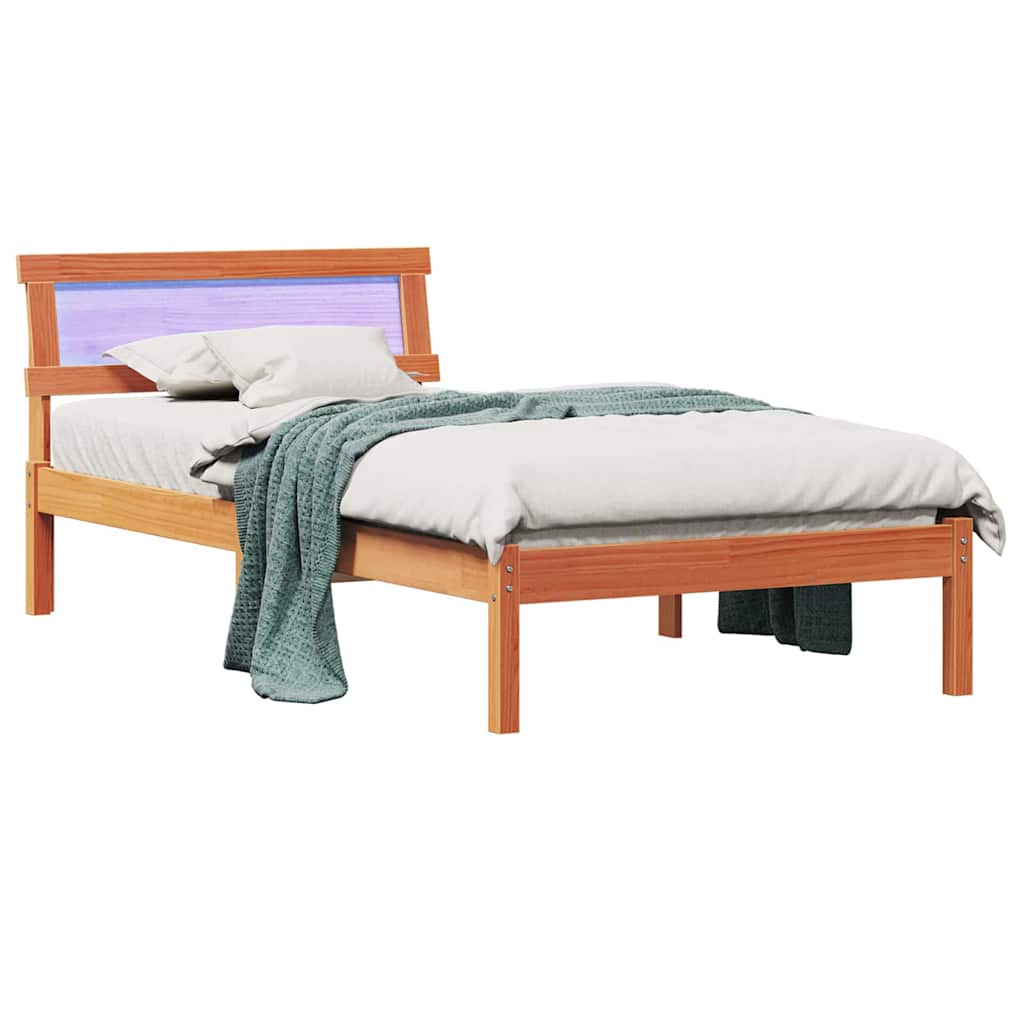 Sengestamme med LED -stripelys Voksbrun 80 x 200 cm Heltre furu