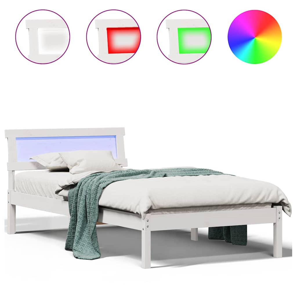 Sengestamme med LED -stripelys Hvit 75 x 190 cm Heltre furu