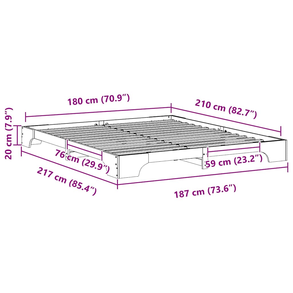 Sengestamme Hvit 180 x 210 cm Massiv furu