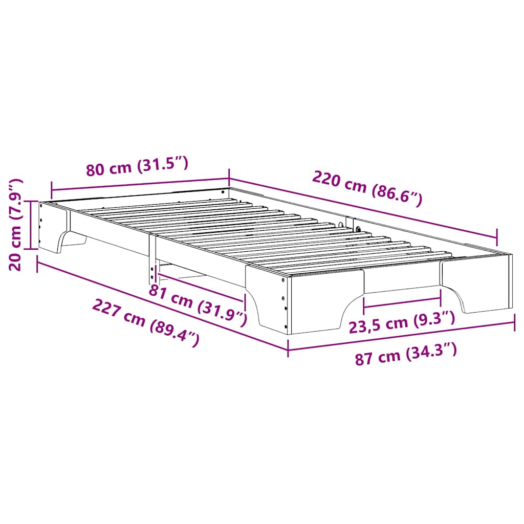 Sengestamme Hvit 80 x 220 cm Massiv furu