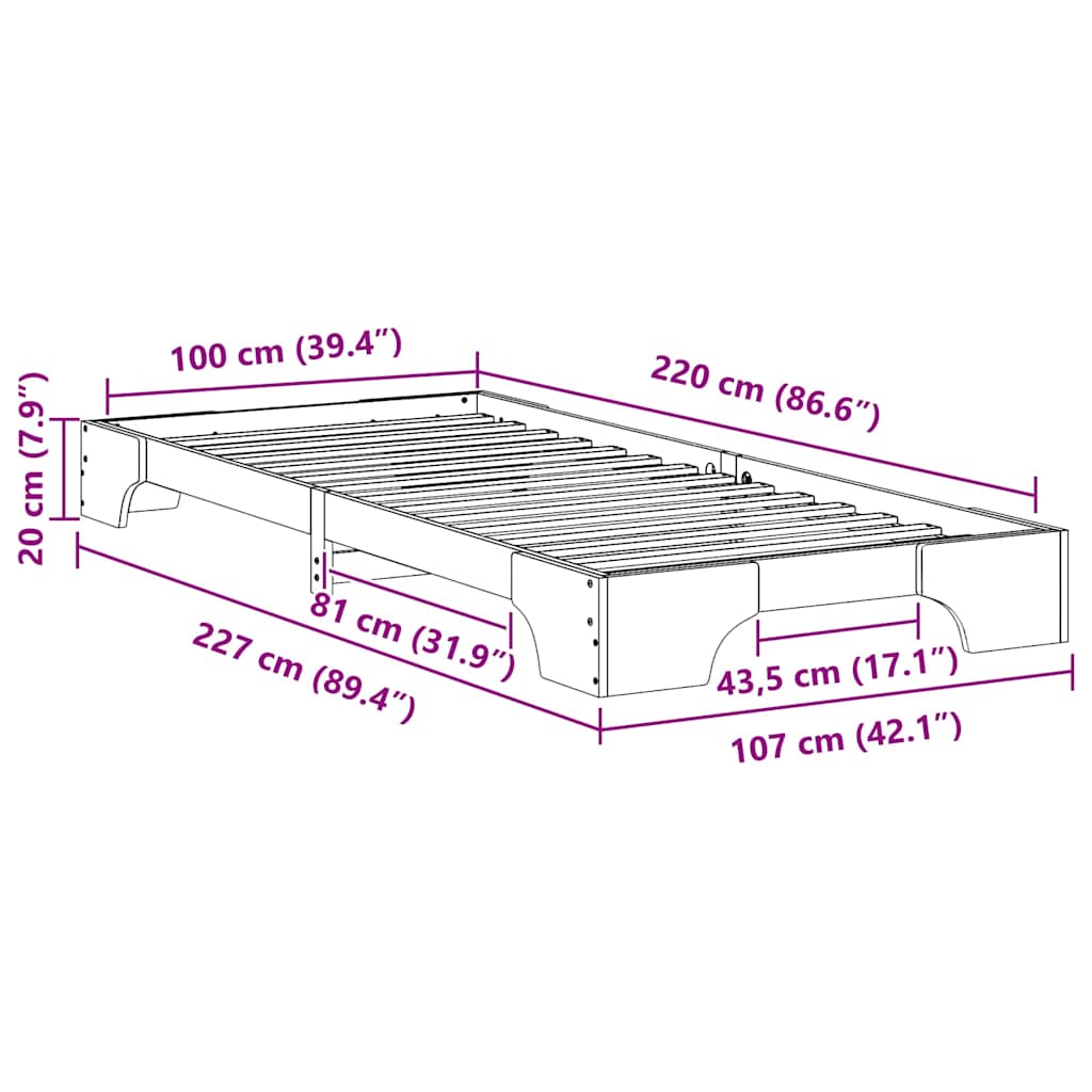 Sengestamme Brun 100 x 220 cm Massiv furu