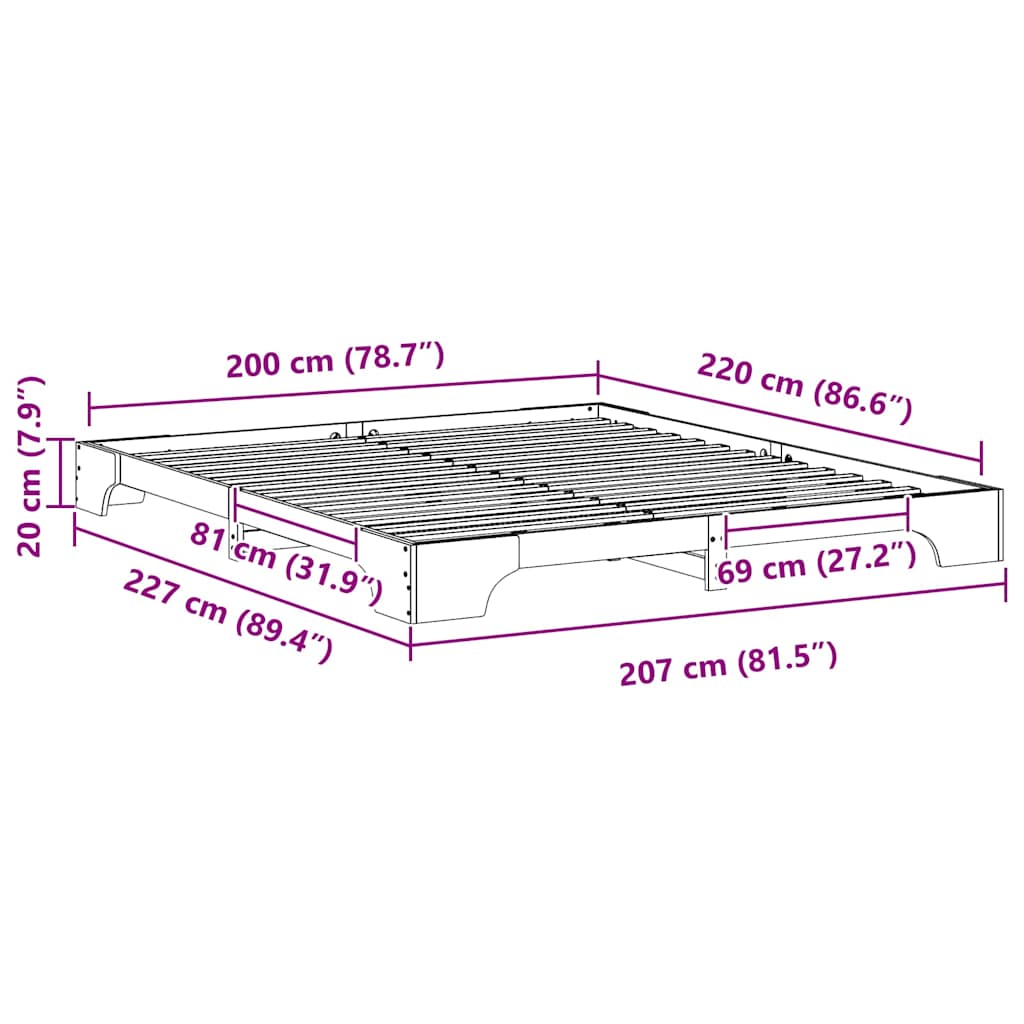 Sengestamme Brun 200 x 220 cm Massiv furu
