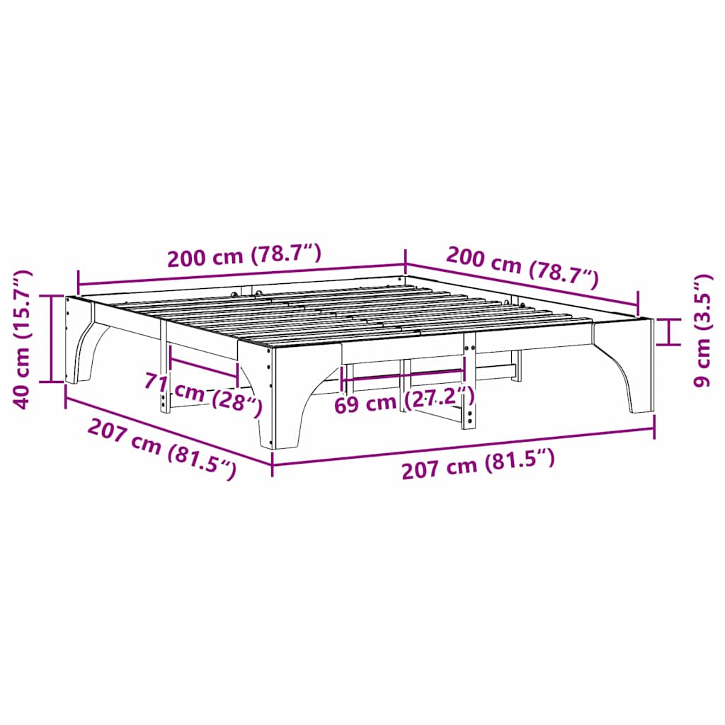 Sengestamme Hvit 200 x 200 cm Massiv furu