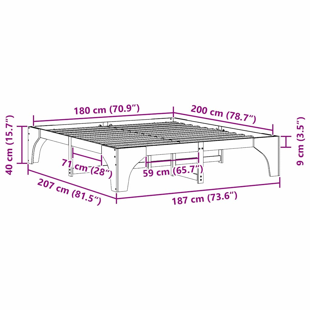Sengestamme Brun 180 x 200 cm Massiv furu