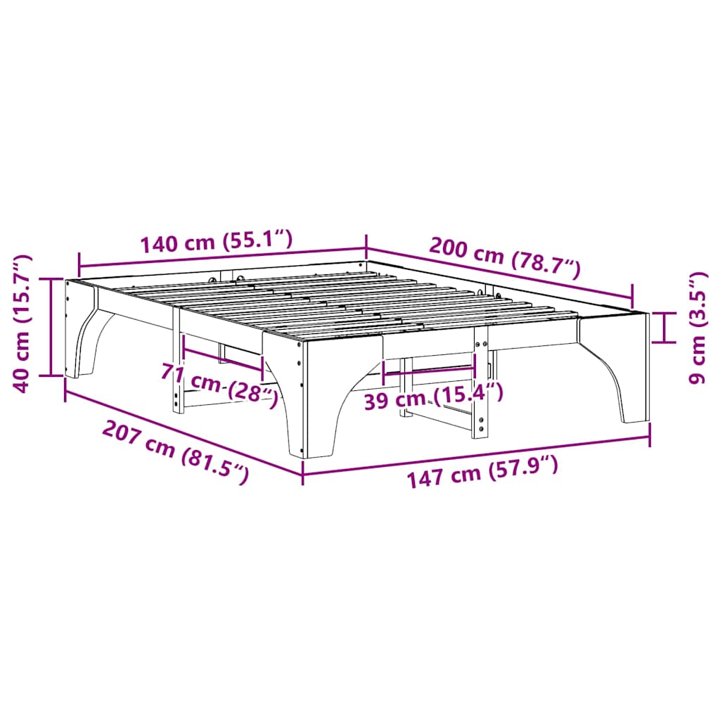 Sengestamme Brun 140 x 200 cm Massiv furu