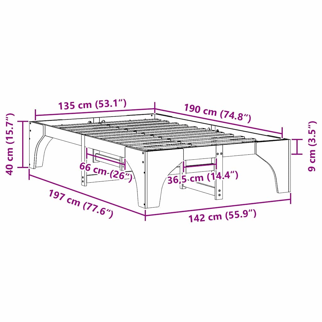 Sengestamme Hvit 135 x 190 cm Massiv furu