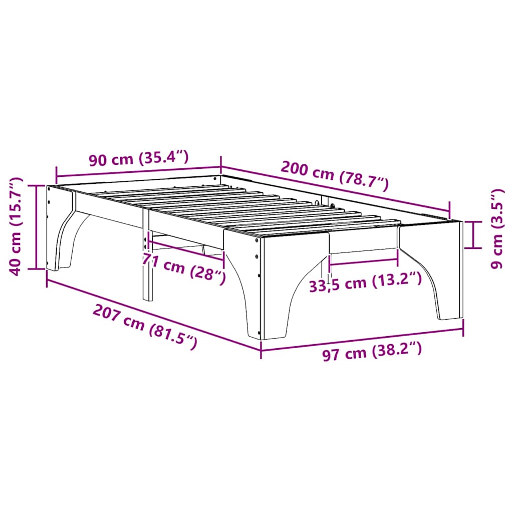 Sengestamme Brun 90 x 200 cm Massiv furu