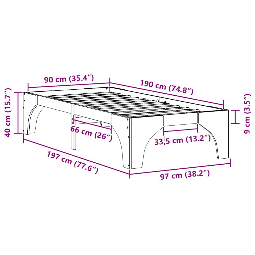 Sengestamme Hvit 90 x 190 cm Massiv furu