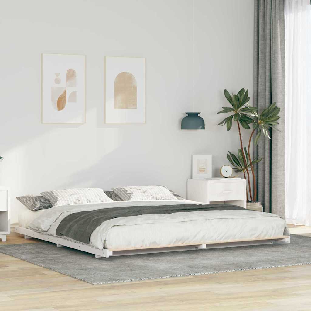 Gulvbedramme Hvit 180 x 200 cm Heltre furu