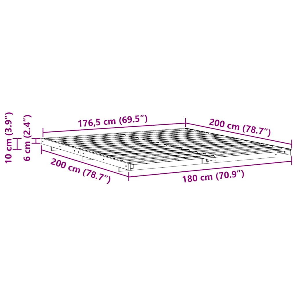 Gulvbedramme Hvit 180 x 200 cm Heltre furu