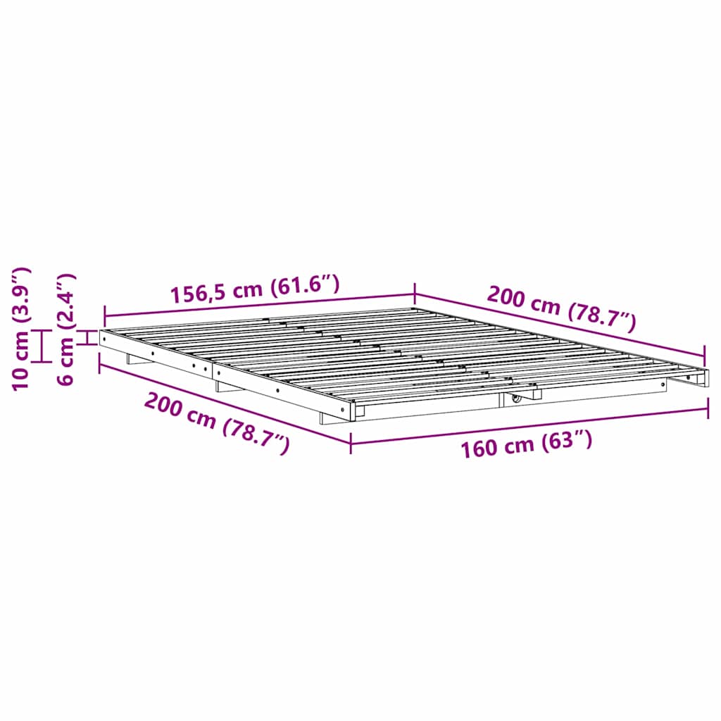 Gulvbedramme Brun 160 x 200 cm Heltre furu