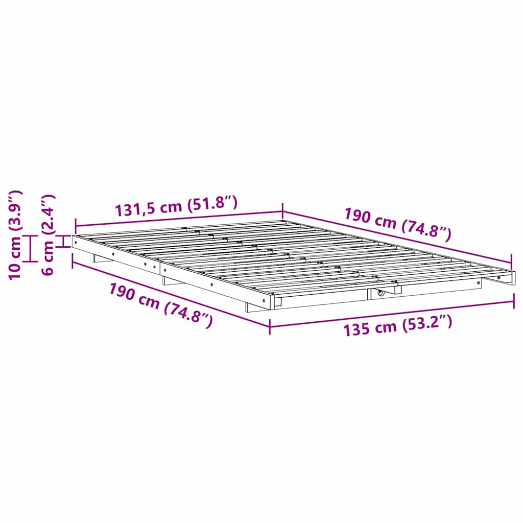Sengestamme Brun 135 x 190 cm Massiv furu