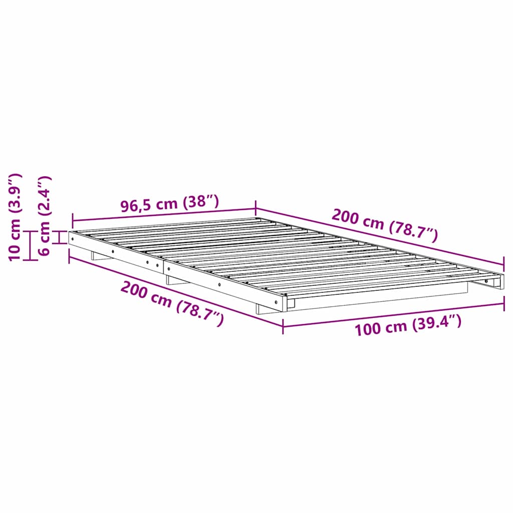 Gulvbedramme Hvit 100 x 200 cm Heltre furu