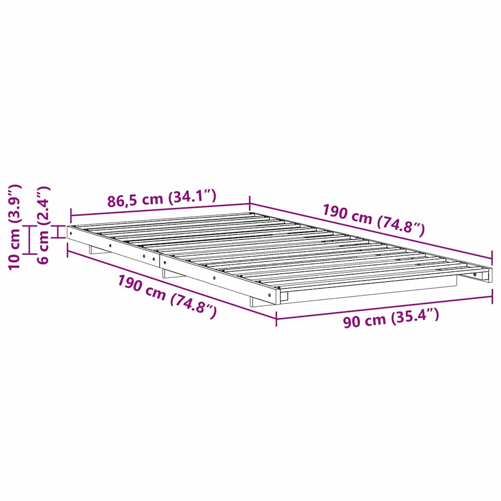 Gulvbedramme Brun 90 x 190 cm Heltre furu