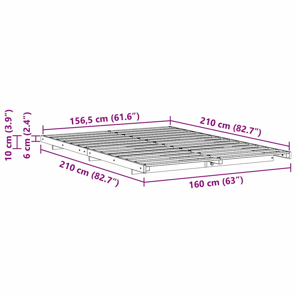 Gulvbedramme Brun 160 x 210 cm Heltre furu