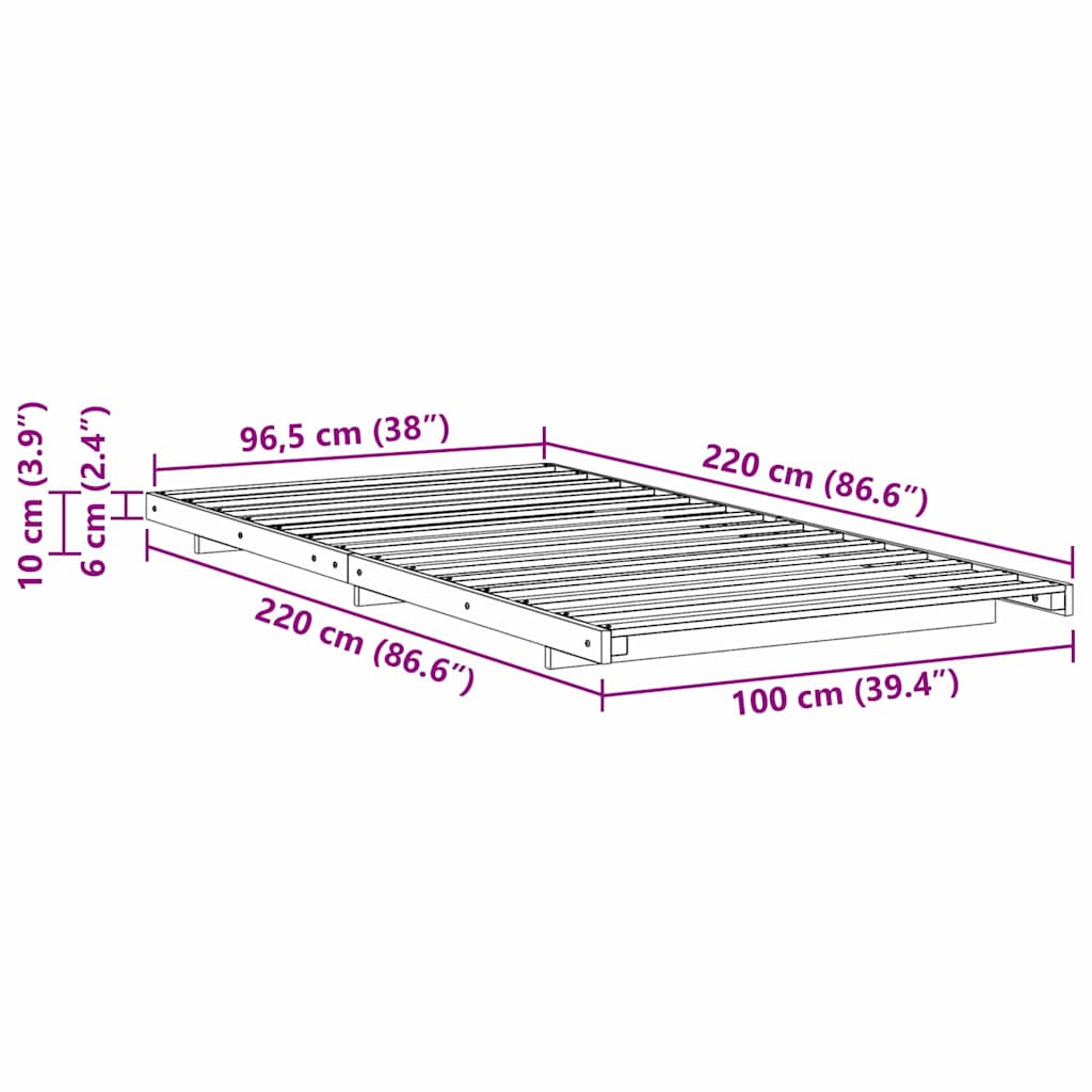 Gulvbedramme Brun 100 x 220 cm Heltre furu