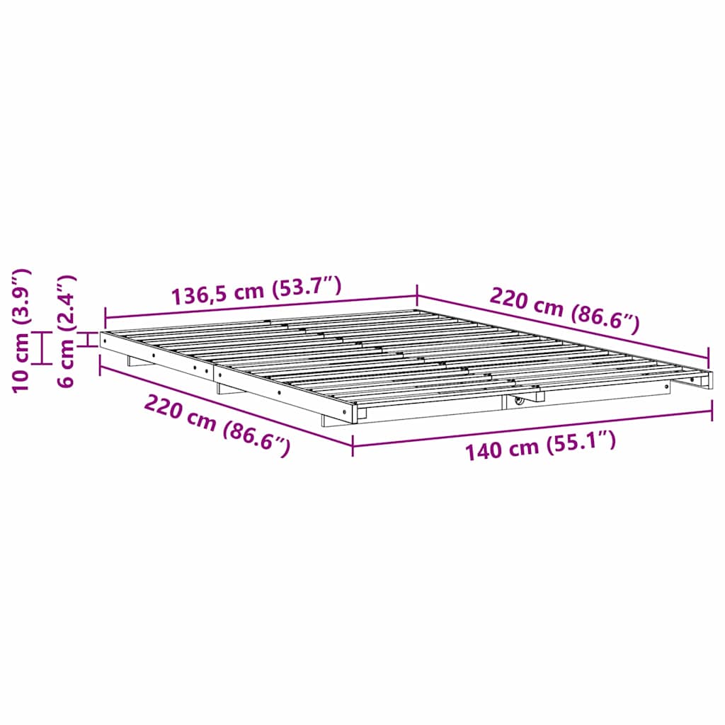 Gulvbedramme Brun 140 x 220 cm Heltre furu
