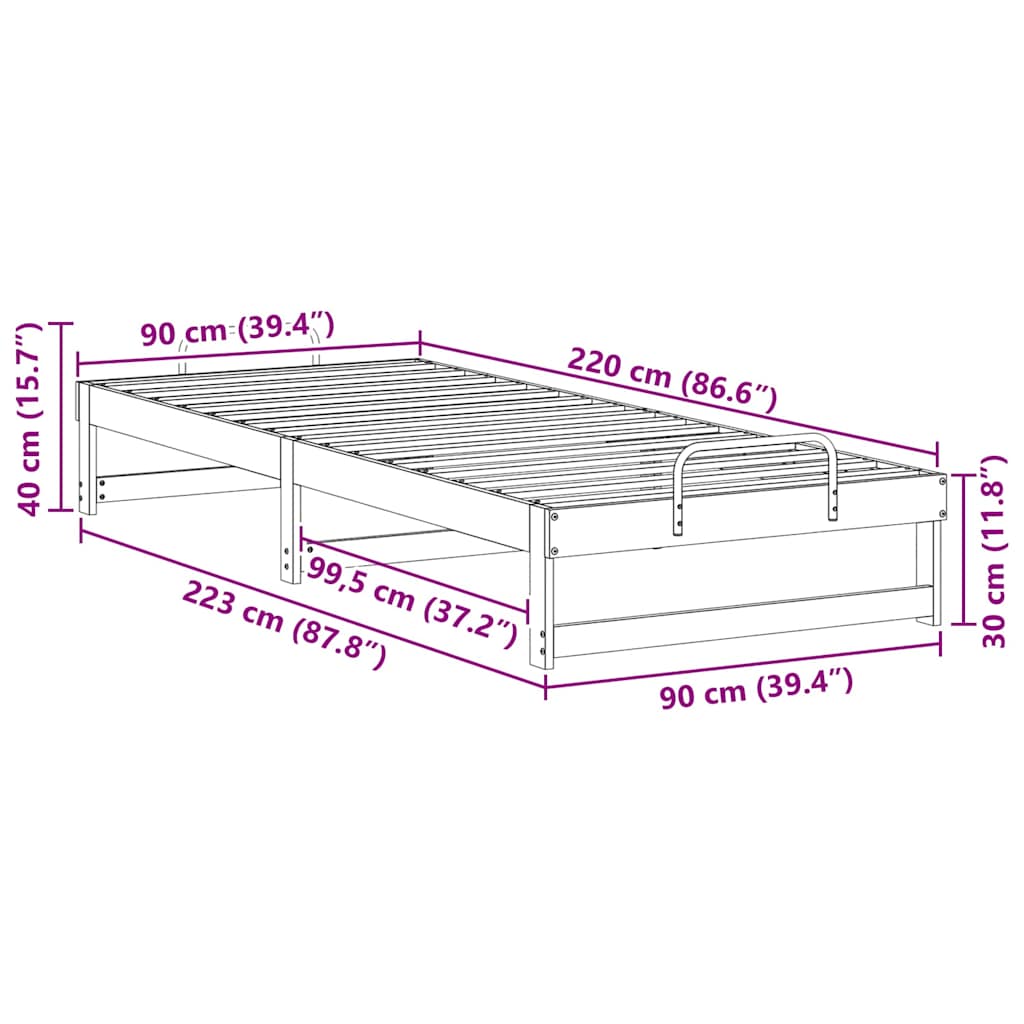 Sengestamme Hvit 90 x 220 cm Massiv furu