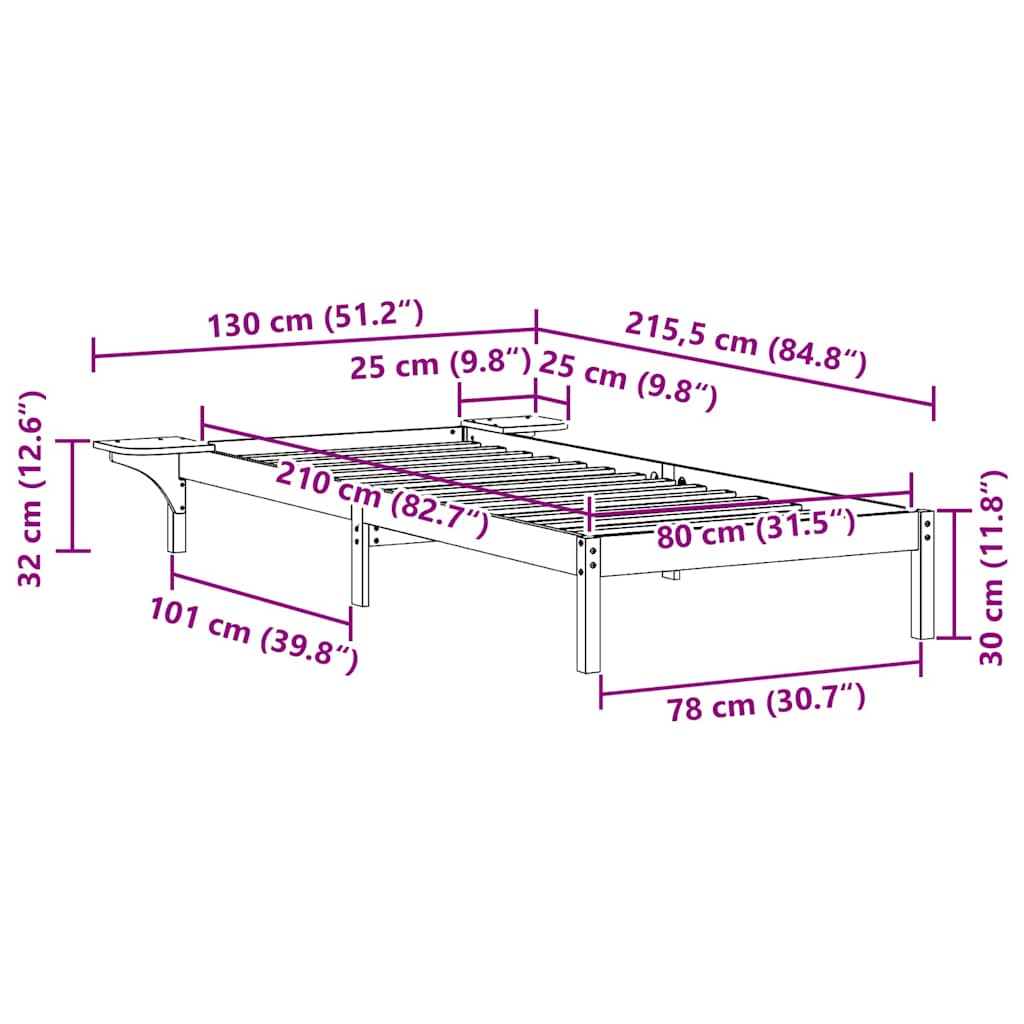 Sengestamme med Sidebord Vokset Brun 80 x 210 cm Massiv furu