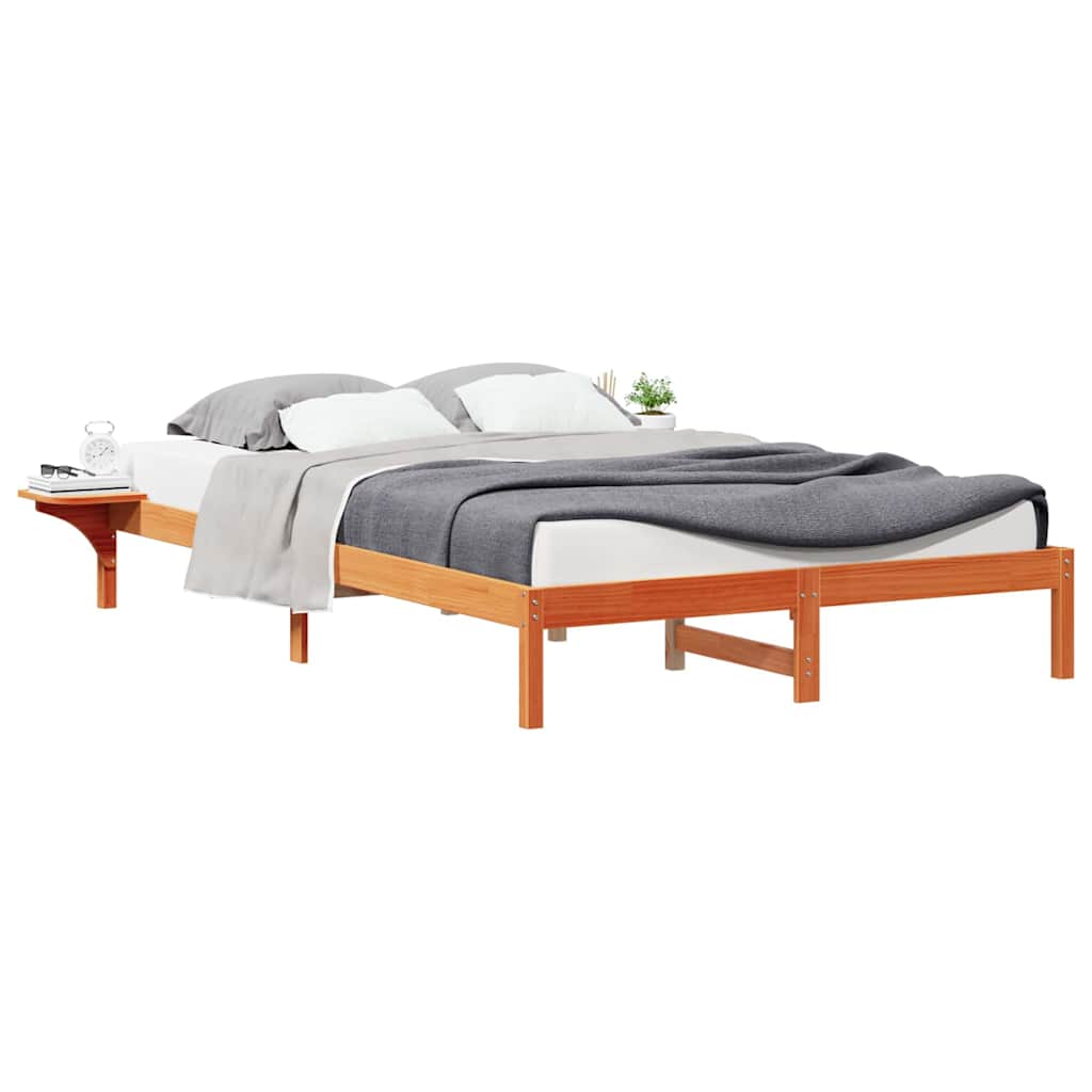 Sengestamme med Sidebord Vokset Brun 140 x 210 cm Massiv furu