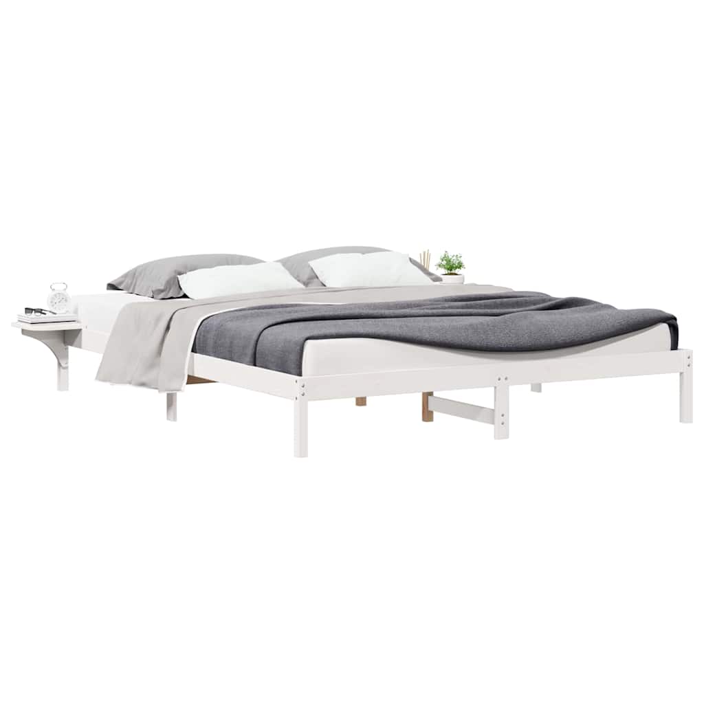 Sengestamme med Sidebord Hvit 200 x 210 cm Massiv furu
