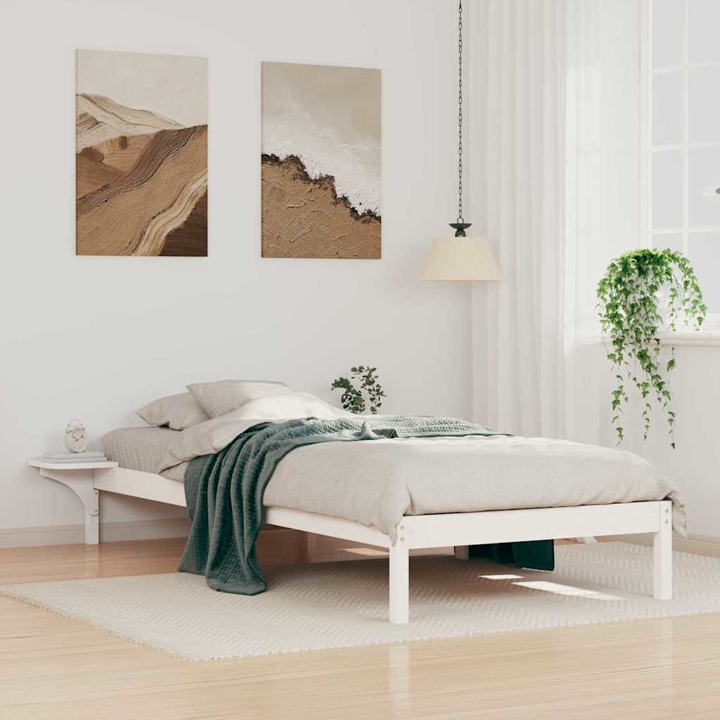 Sengestamme med Sidebord Hvit 80 x 220 cm Massiv furu