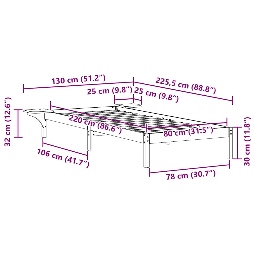 Sengestamme med Sidebord Vokset Brun 80 x 220 cm Massiv furu